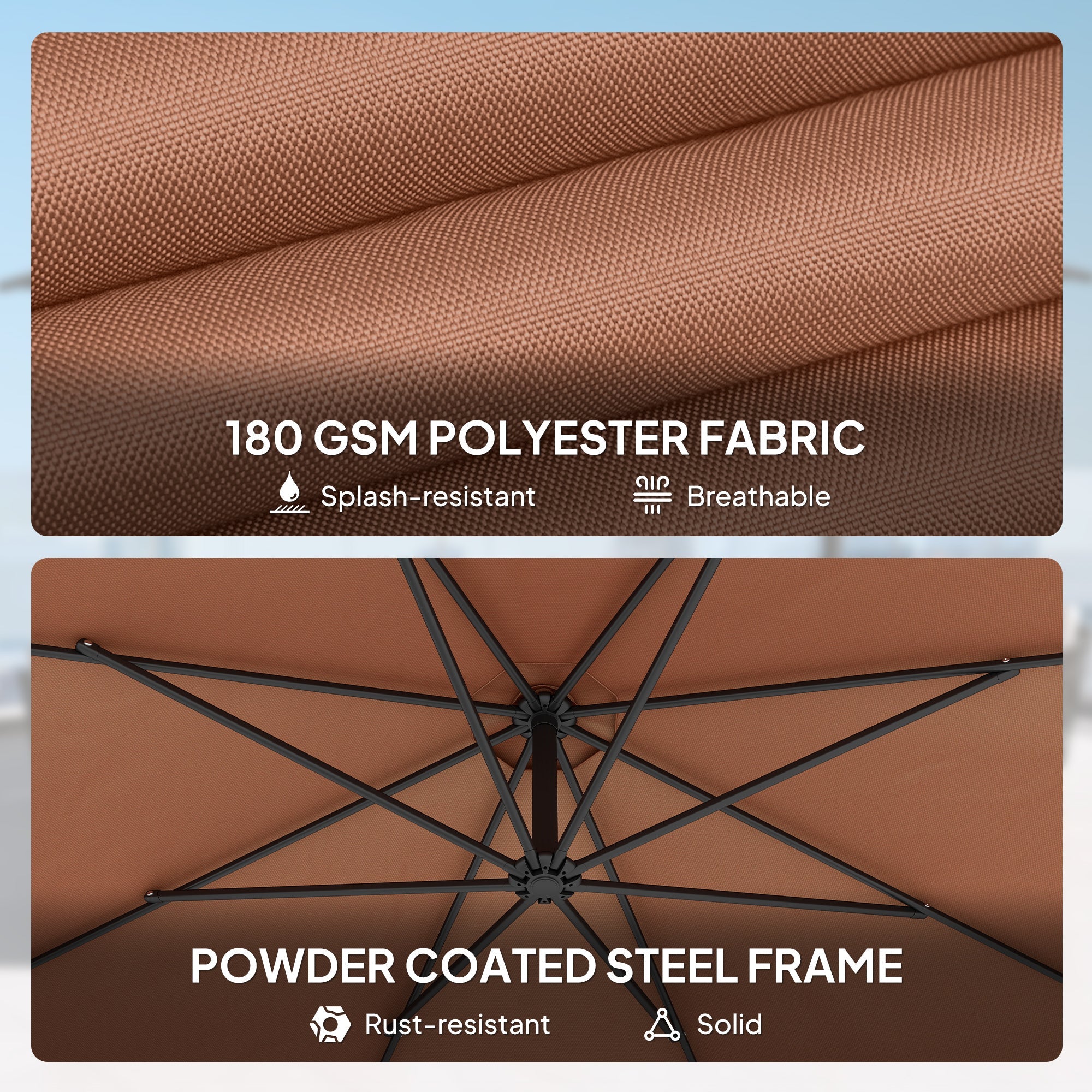 Outsunny 3 m Overhanging Cantilever Parasol, with Cross Base - Coffee