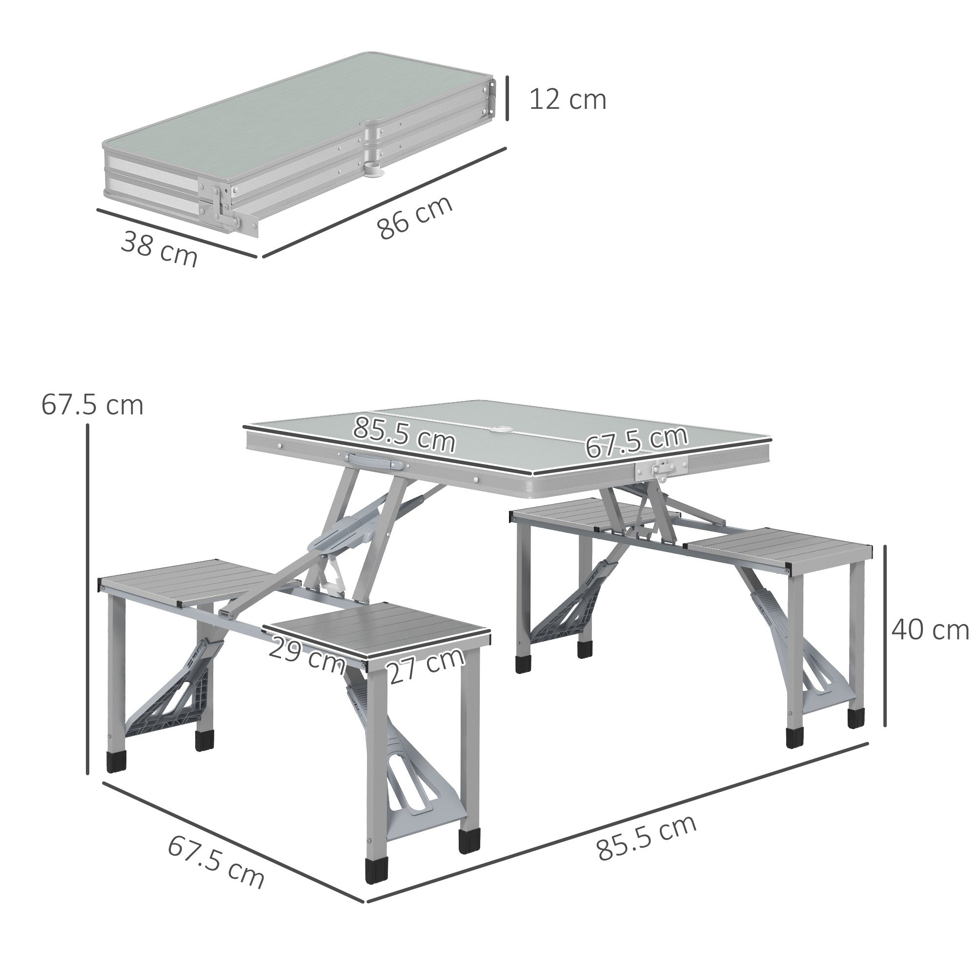 Outsunny Folding Picnic Table with 4 Seats and Umbrella Hole - Grey