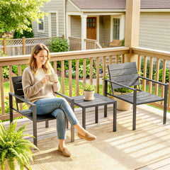 Outsunny 3 Pieces Garden Bistro Set for 2, Outdoor Bistro Table and Chairs with Metal Frame, Plastic Patio Furniture Set