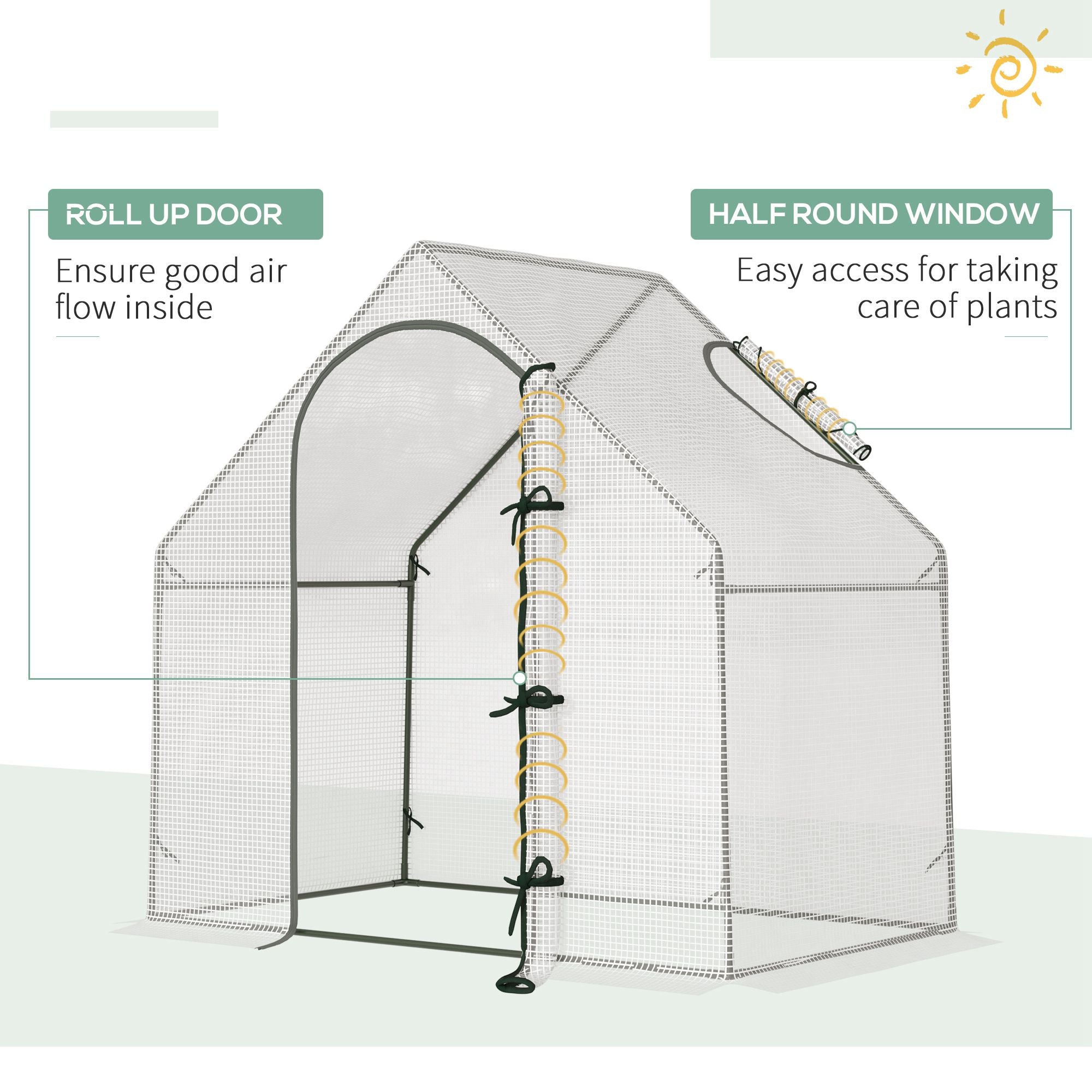 Outsunny Walk In Tomato Greenhouse Garden Outdoor Mini Greenhouse Flower Planter Steel Frame with Zipped Door & Window, PE Cover, 180 x 100 x 168CM, White