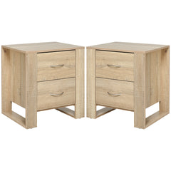 HOMCOM Bedside Table with 2 Drawers, Nightstand with Handles and Elevated Base, Side Table for Bedroom, Living Room, Set of 2, Brown