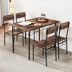 5-Piece Dining Table Set Industrial Metal Frame with Rectangular Table-Coffee