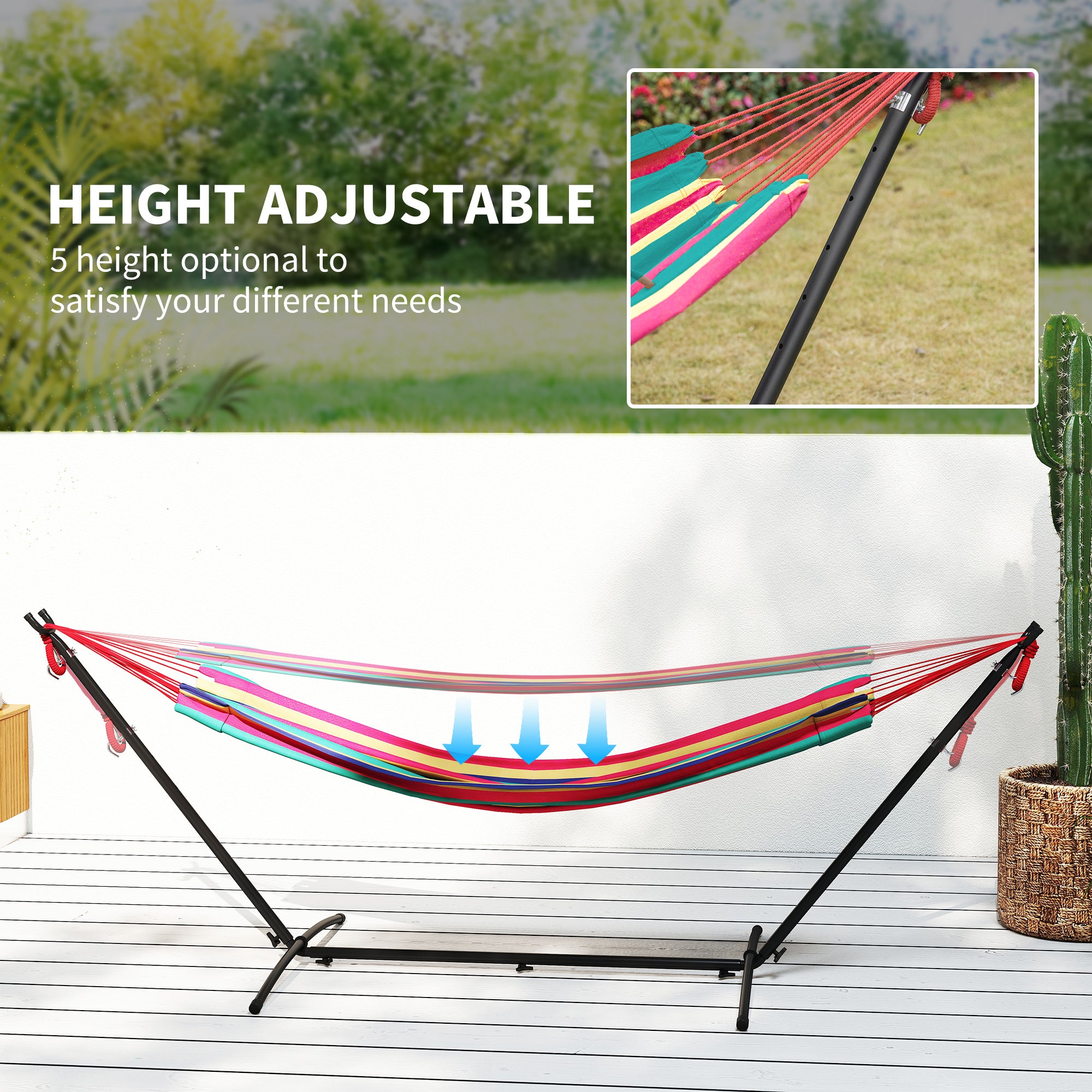 Outsunny 298 x 117cm Hammock with Stand Camping Hammock with Portable Carrying Bag, Adjustable Height, 120kg Load Capacity, Red Stripe