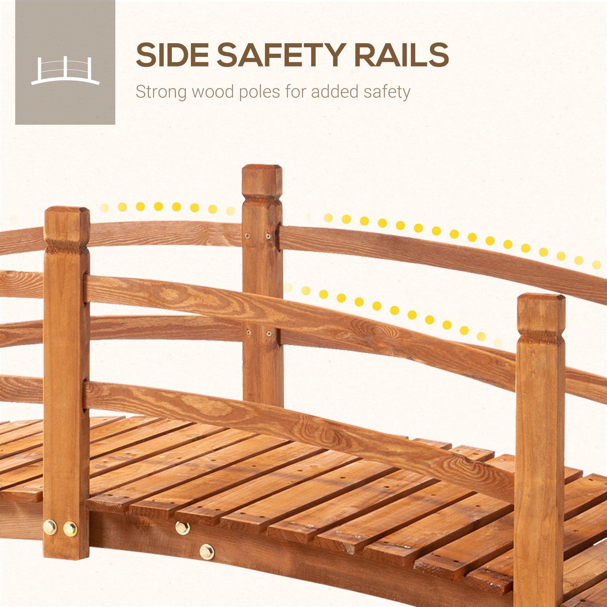 Outsunny 6FT Wooden Garden Bridge with Safety Railings, Classic Arc Footbridge for Stream Pond Walkway, Orange