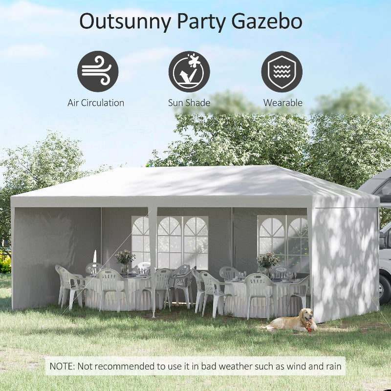 Outsunny Party Gazebo with air circulation, sun shade, and wearability features in an outdoor setting.
