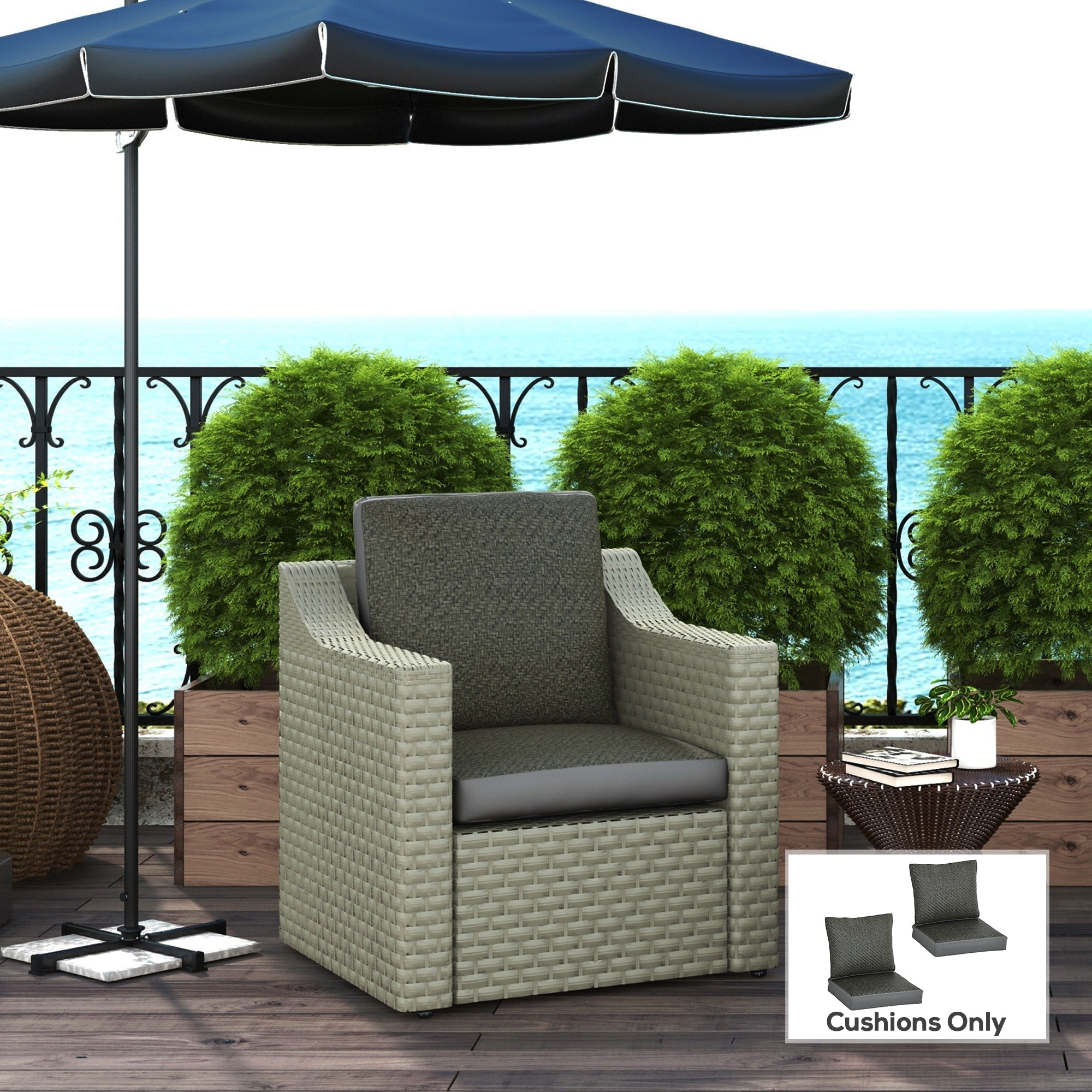 Outsunny 4 Pieces Outdoor Seat Cushions with Backrest, Fabric and PE Rattan Cover, Water Repellent Seat Pads for Chair, Swing, Sofa, Grey