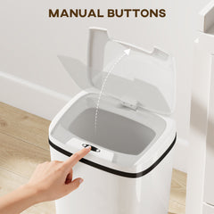 HOMCOM 15L Sensor Bin, Automatic Touchless Kitchen Bin, Easy Clean, Battery Operated for Home Office, Bedroom, Bathroom, White