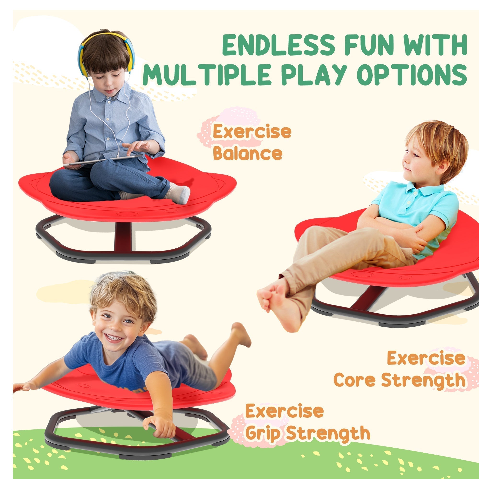 AIYAPLAY Planet-Shaped-kids Swivel Chair, Sensory Spinning Chair for Balance, Coordination Training, Red