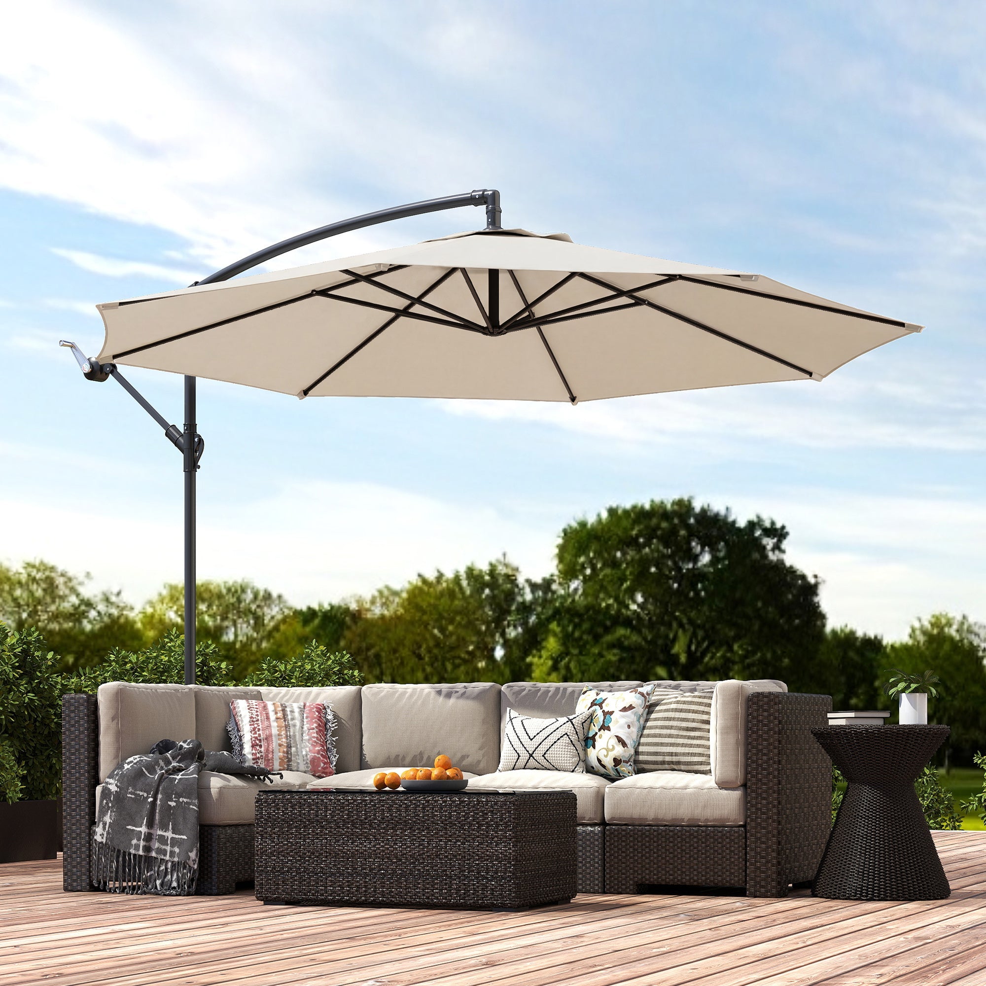 Outsunny 3 m Overhanging Cantilever Parasol, with Cross Base - Cream White