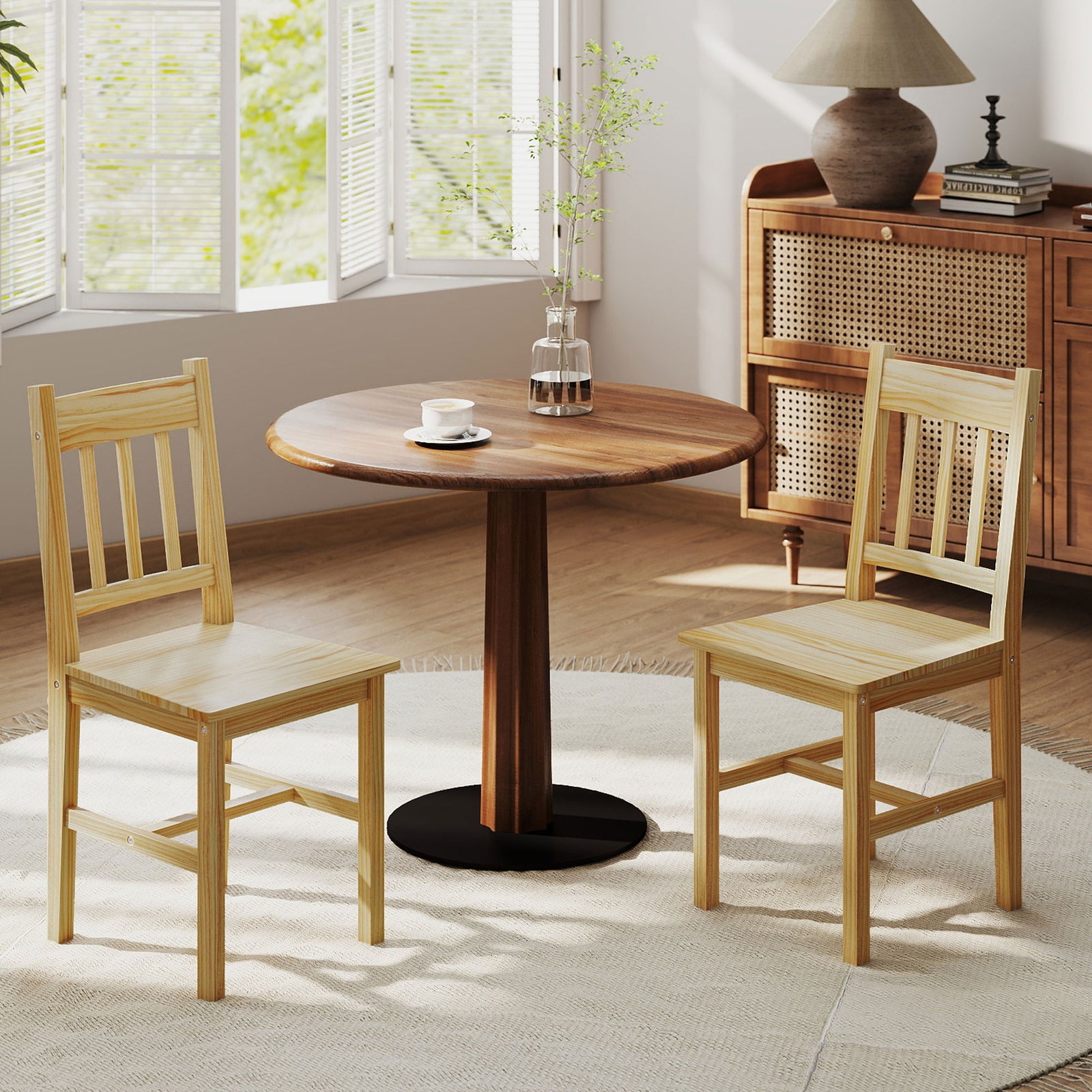 HOMCOM Dining Chairs Set of 2, Kitchen Chair with Slat Back, Pine Wood Structure for Living Room and Dining Room, Natural