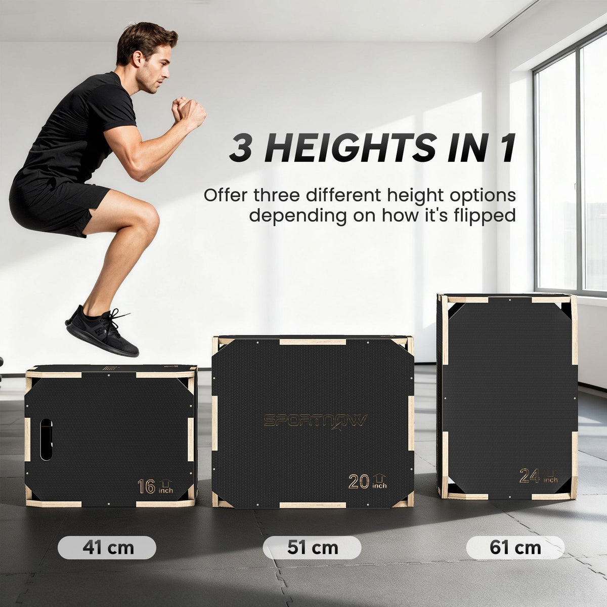 SPORTNOW Non-Slip Plyo Box, Corner-free Wooden Jump Box, 41 x 61 x 51 cm