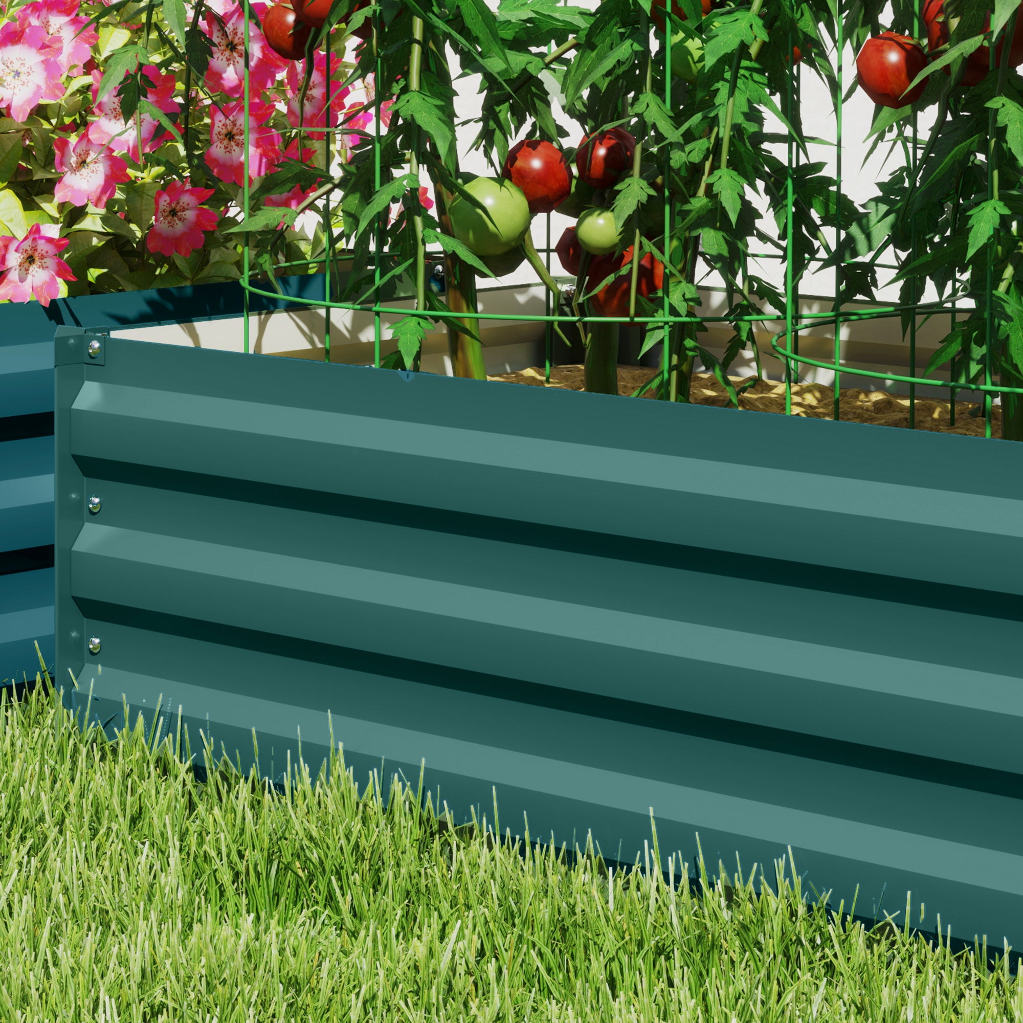 Outsunny Set of Two 100 x 60cm Steel Planter Boxes -Green