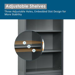 Wooden Tall Bookcase with 3-Tier Storage Cabinet-Grey