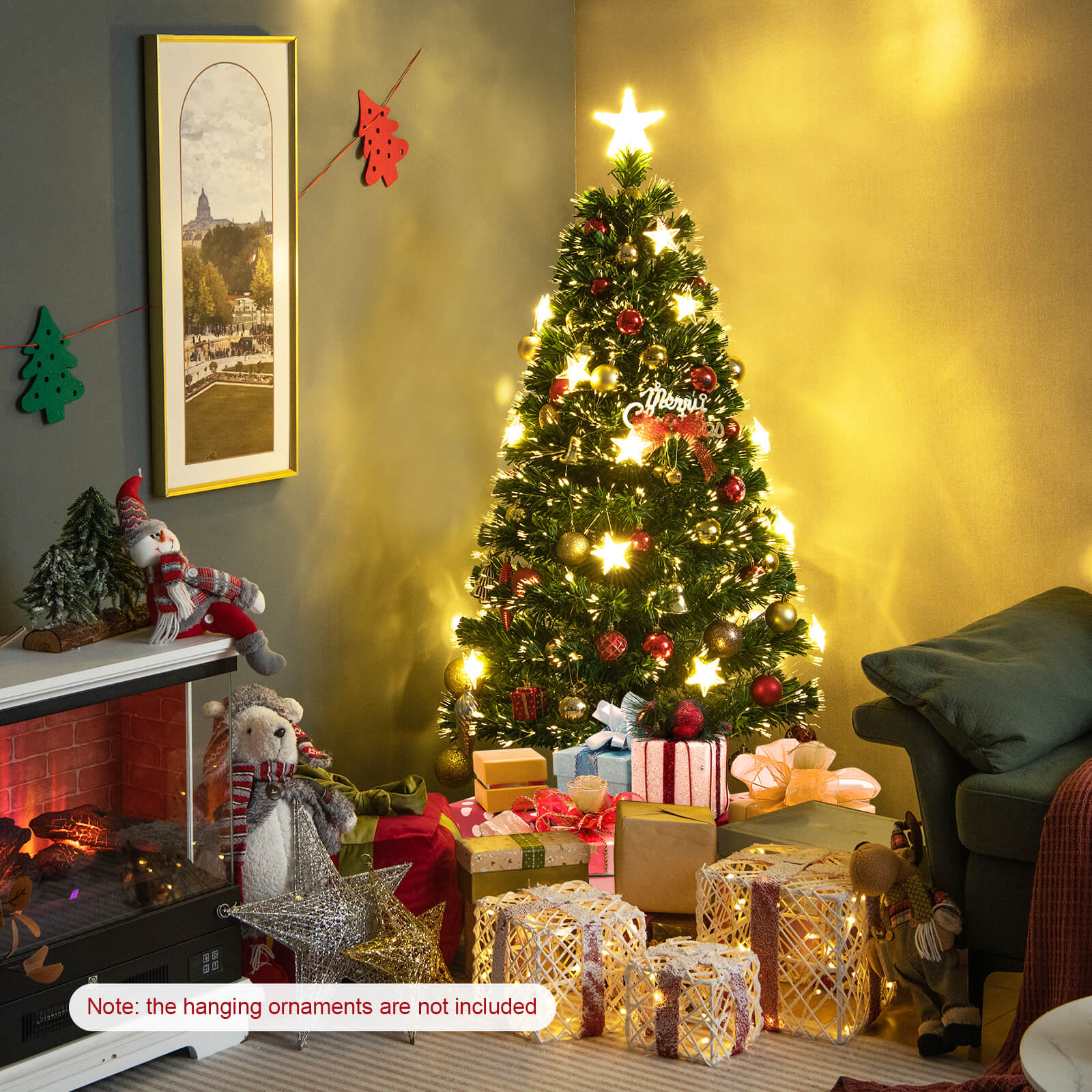 5/6FT Fiber Optic Artificial Christmas Tree with 21 Star LED Lights-5FT