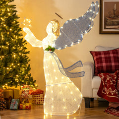 5 FT Lighted Angel Christmas Decoration 3D Pre-Lit Halo Angel Holding Star