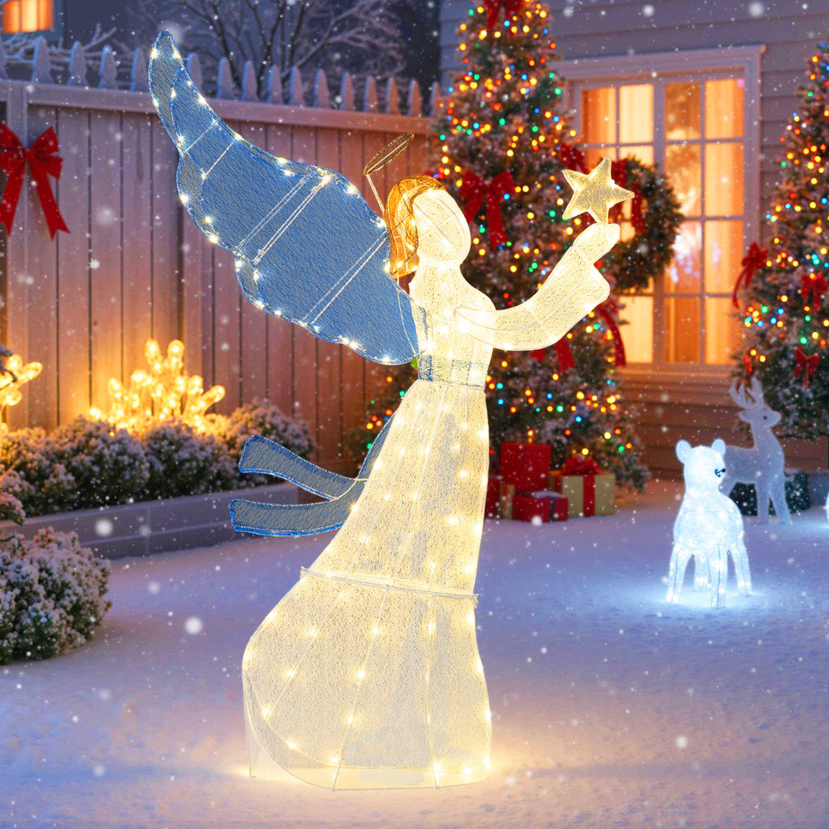 5 FT Lighted Angel Christmas Decoration 3D Pre-Lit Halo Angel Holding Star