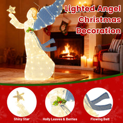 5 FT Lighted Angel Christmas Decoration 3D Pre-Lit Halo Angel Holding Star