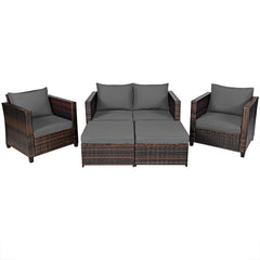 5 Pieces Outdoor Rattan Patio Furniture Set with Removable Cushions-Grey