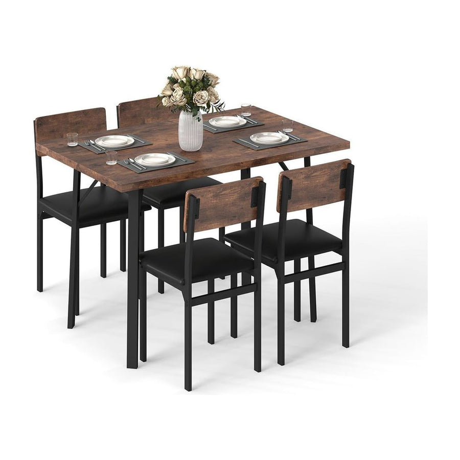 5-Piece Dining Table Set for 4 People with Metal Leg for Small Room-Brown