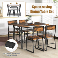 5 Piece Dining Table Set with Storage Rack and Metal Frame-Rustic Brown