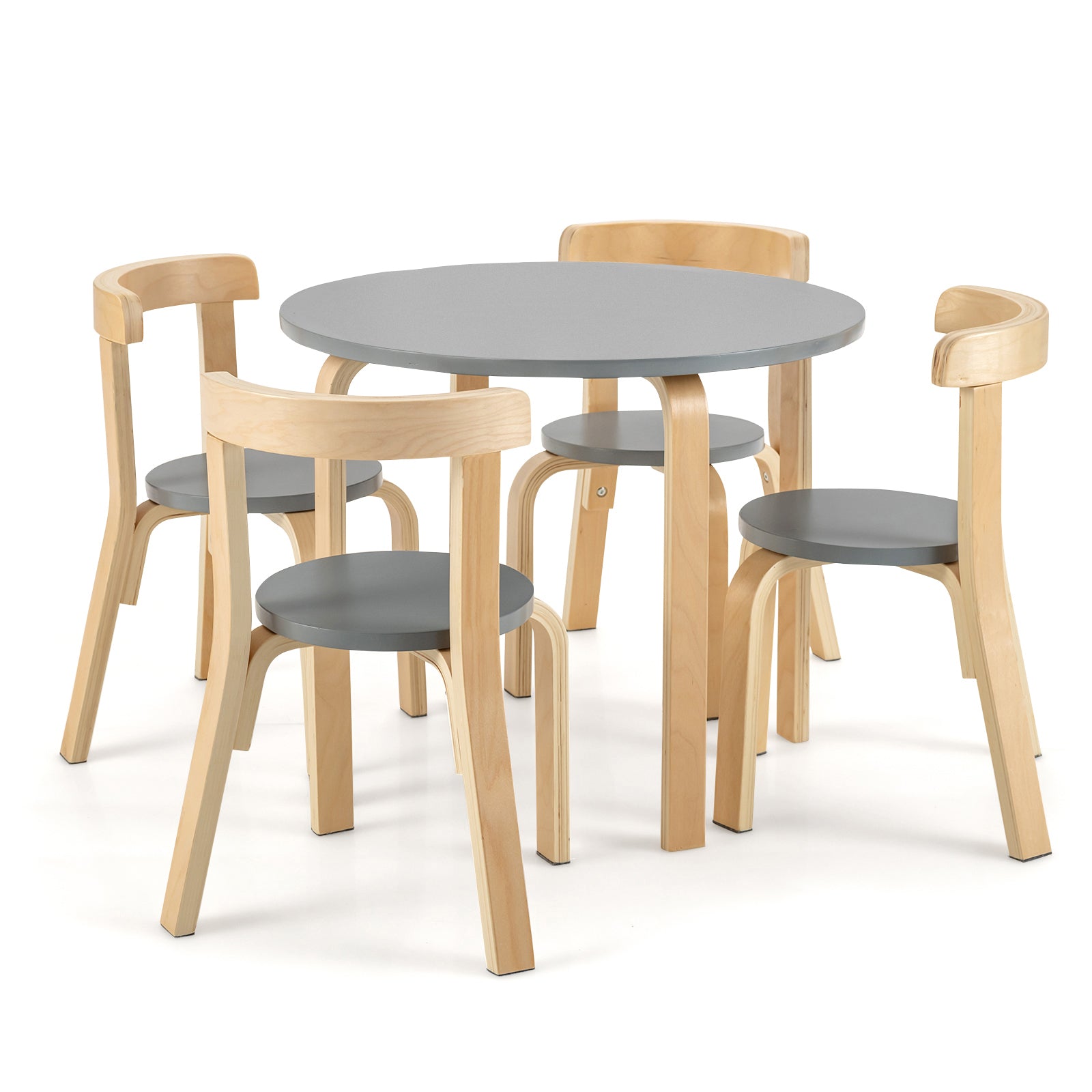 5 Pieces Kids Bentwood Curved Back Table and Chair Set-Grey