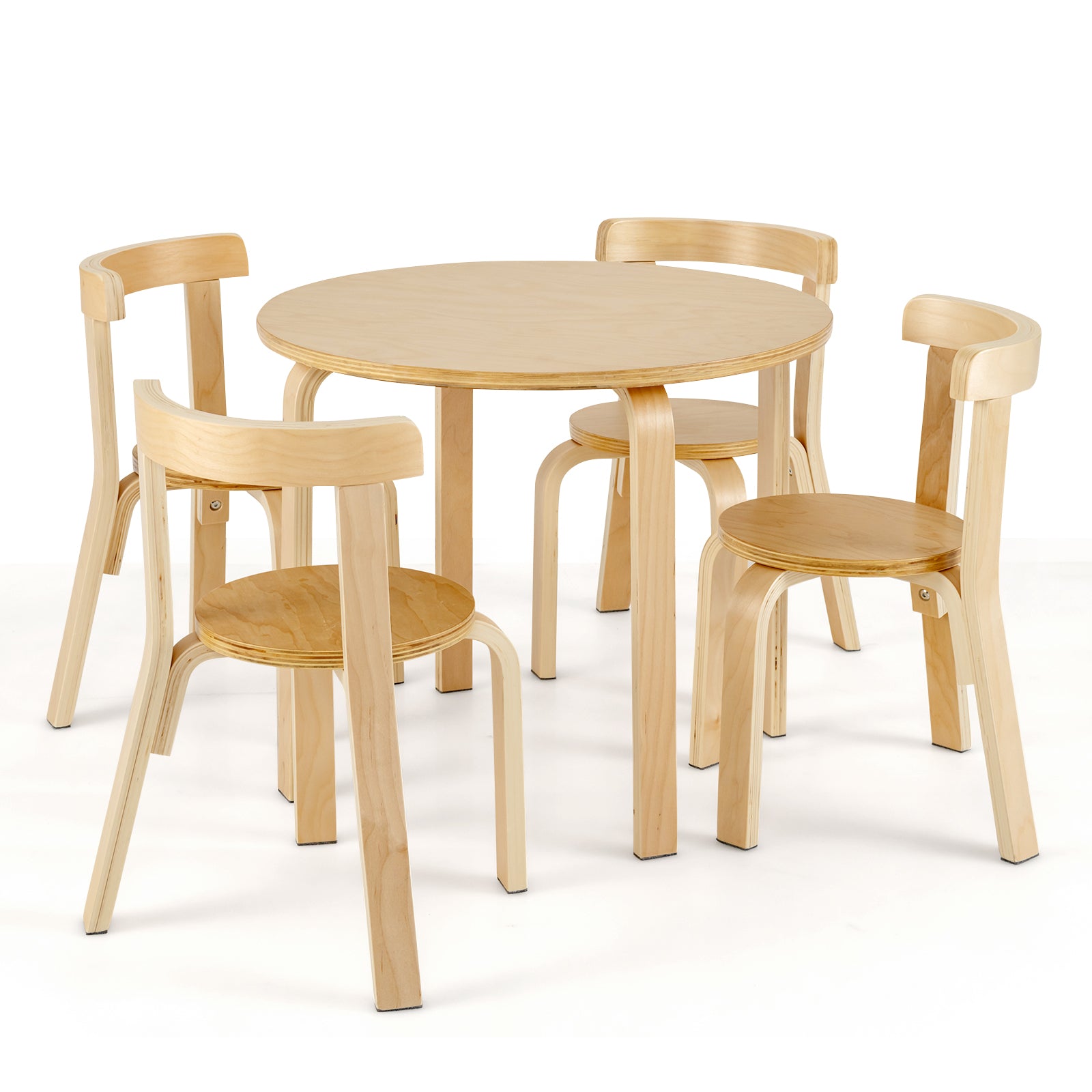 5 Pieces Kids Bentwood Curved Back Table and Chair Set-Natural