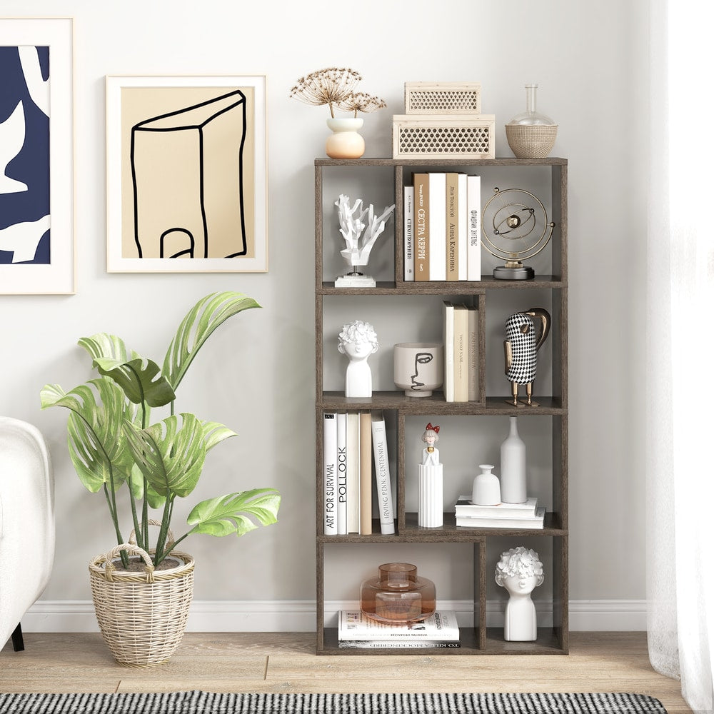 5-Tier Geometric Bookshelf in Grey