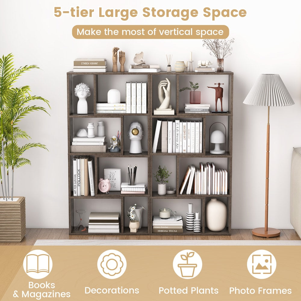 5-Tier Geometric Bookshelf in Grey