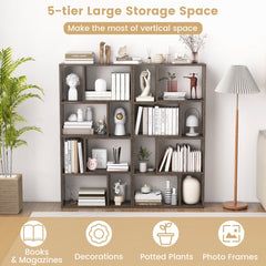 5-Tier Geometric Bookshelf in Grey