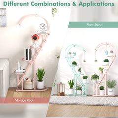 5-Tier Metal Heart-shaped Plant Stand with Hanging Hooks-Pink & Blue