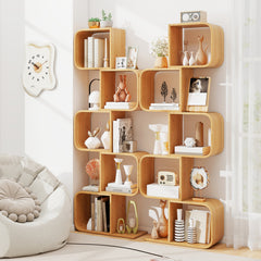 2/3/4/5-Tier S-Shaped Bookcase Bamboo Bookshelf with Open Cubes-5-Tier