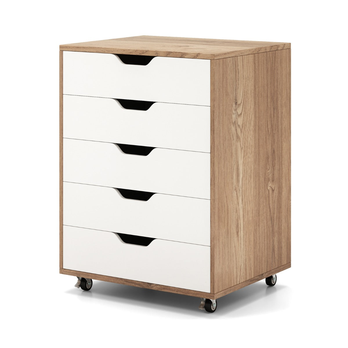 5 Drawer Chest with Wheels for Home and Office-Natural