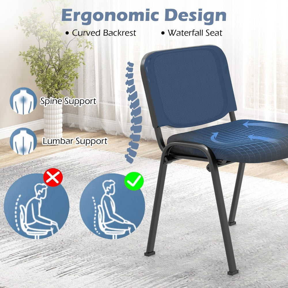 The office chairs showing the ergonomic curved backrest and waterfall seat design features