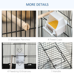 PawHut Large Metal Bird Cage with Stand, Perches, Food Bowls, Swing, for Budgies, Parakeets, Black