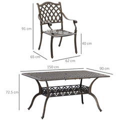Outsunny 7 PCs Garden Patio Dining Set with Parasol Hole, Cast Aluminium Outdoor Furniture Set with Six Cushioned Chairs and