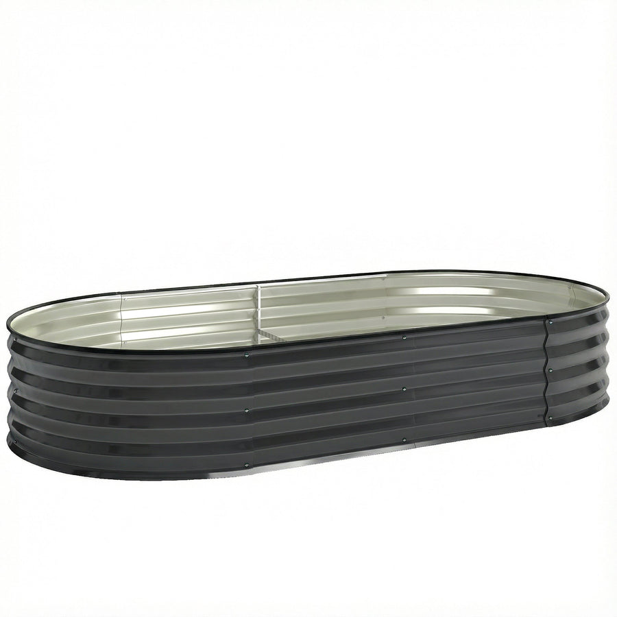 Outsunny Galvanised Raised Garden Bed, Metal Planter Box with Safety Edging, for Flowers, Herbs, Succulents, Dark Grey