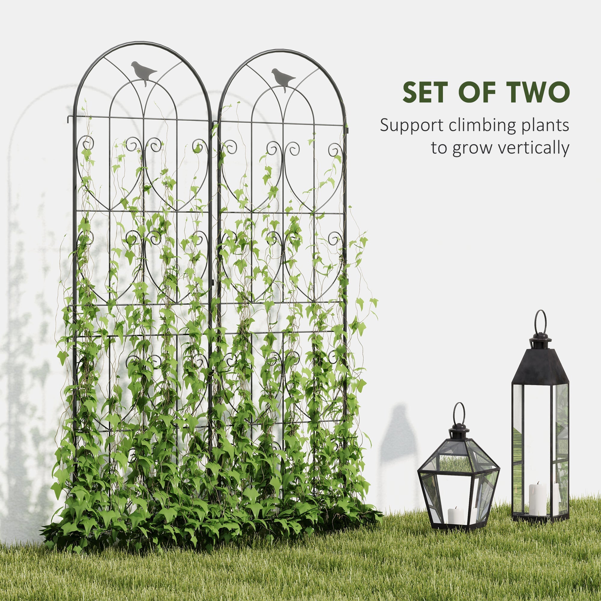 Outsunny Set of 2 Garden Trellis, Metal Fence Panels for Climbing Outdoor Plants, Flowers, 180 x 50cm