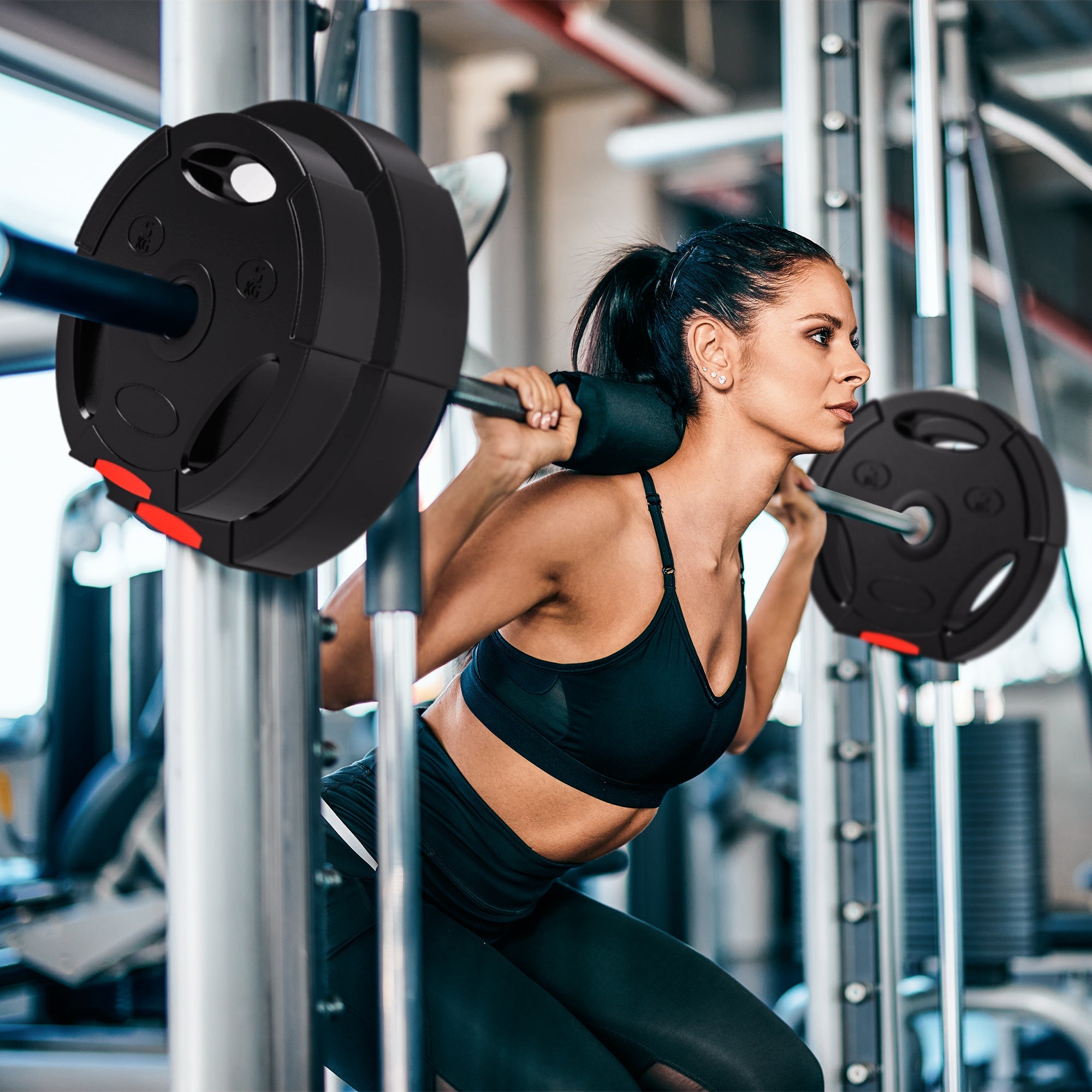 SPORTNOW Olympic Weight Plates Set, with Two 7.5kg and Two 5kg weights, Black