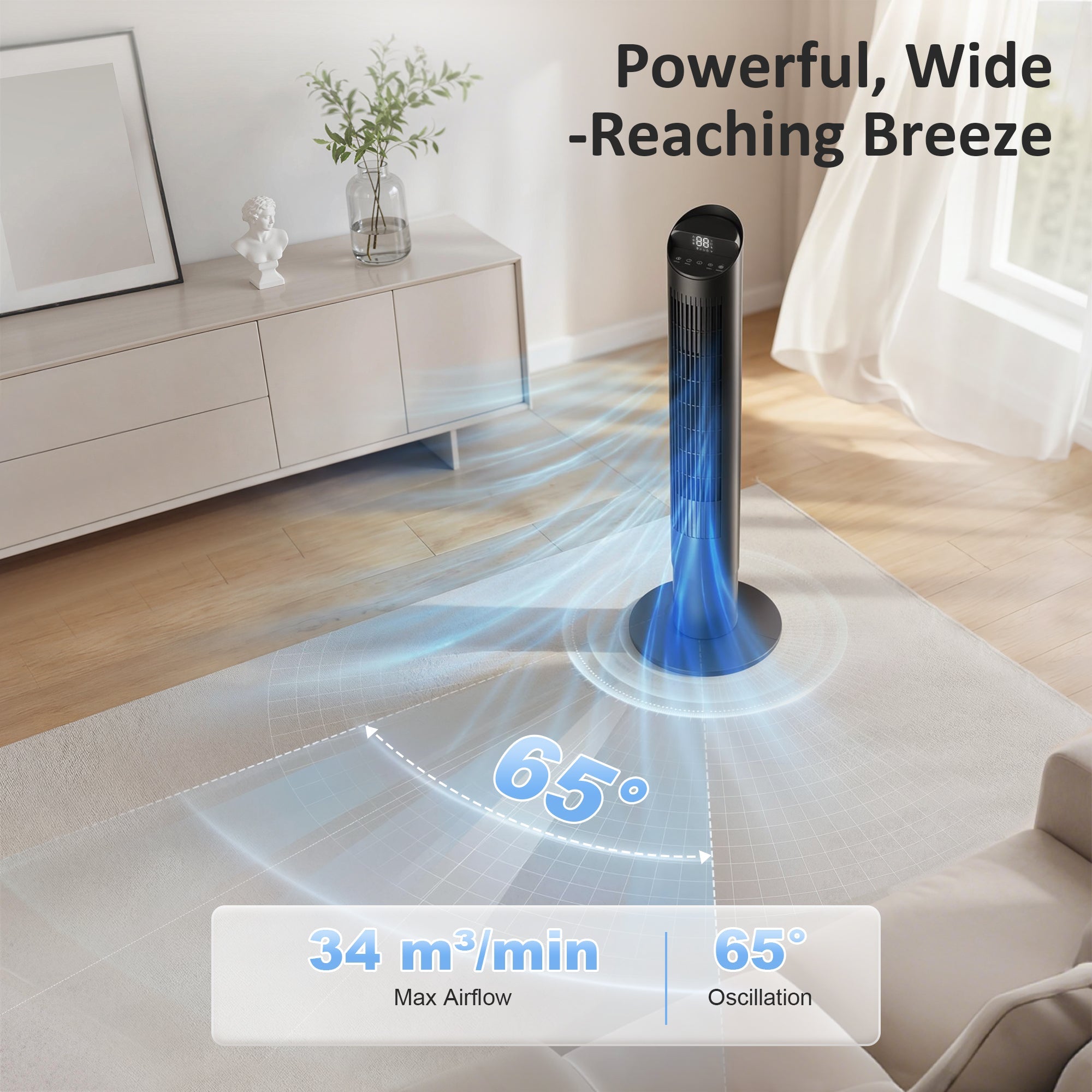 HOMCOM Tower Fan with WiFi App Control Standing Floor Cooling Fan Remote Control 101.8 cm Black