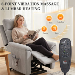 HOMCOM Power lift recliner chair with Massage and Heat, Terry Cloth Electric Lift Chair with Spring Cushion, Light Grey