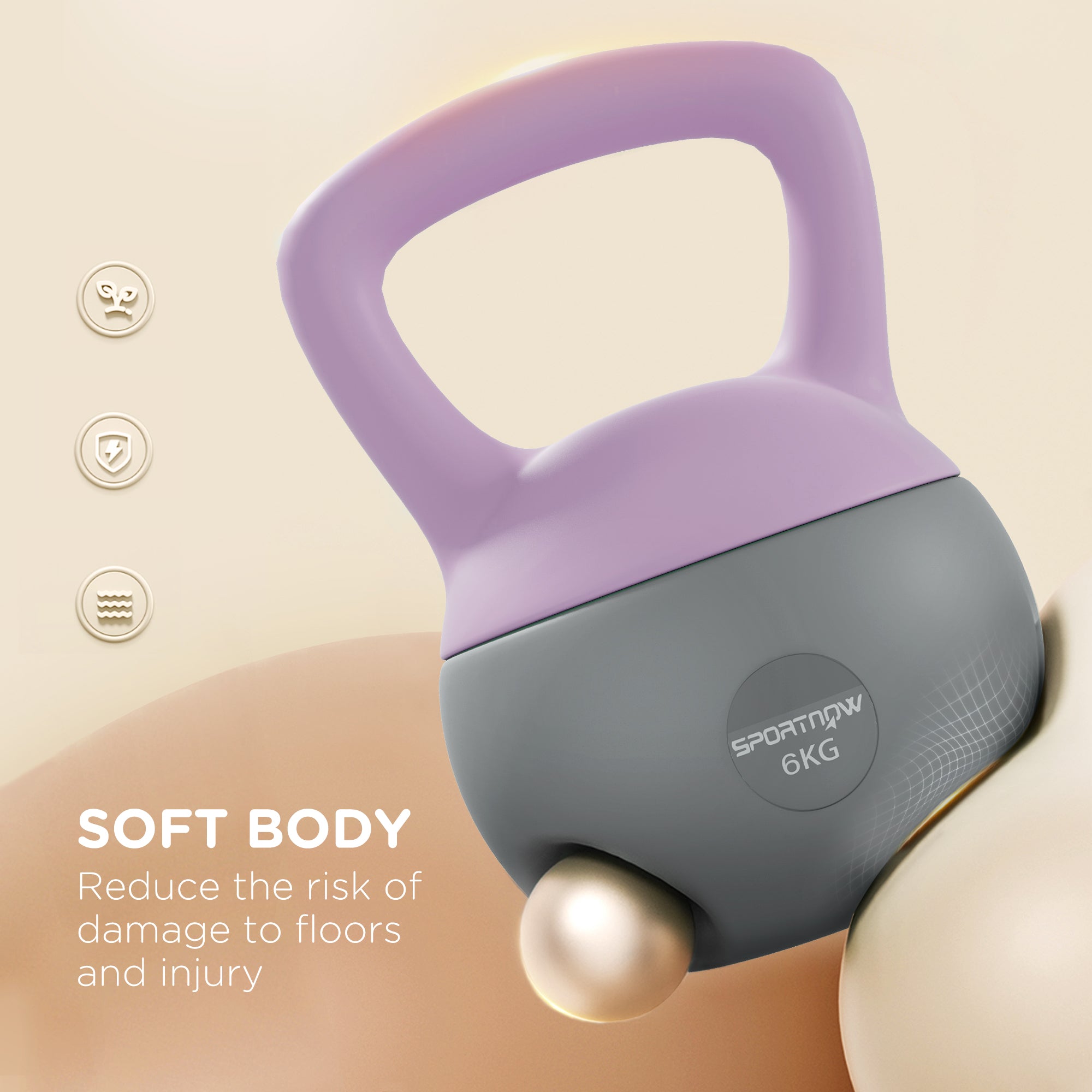SPORTNOW 6KG Soft Kettlebell, Kettle Bell with Non-Slip Handle for Home Gym, Weight Lifting, Strength Training, Purple/Grey