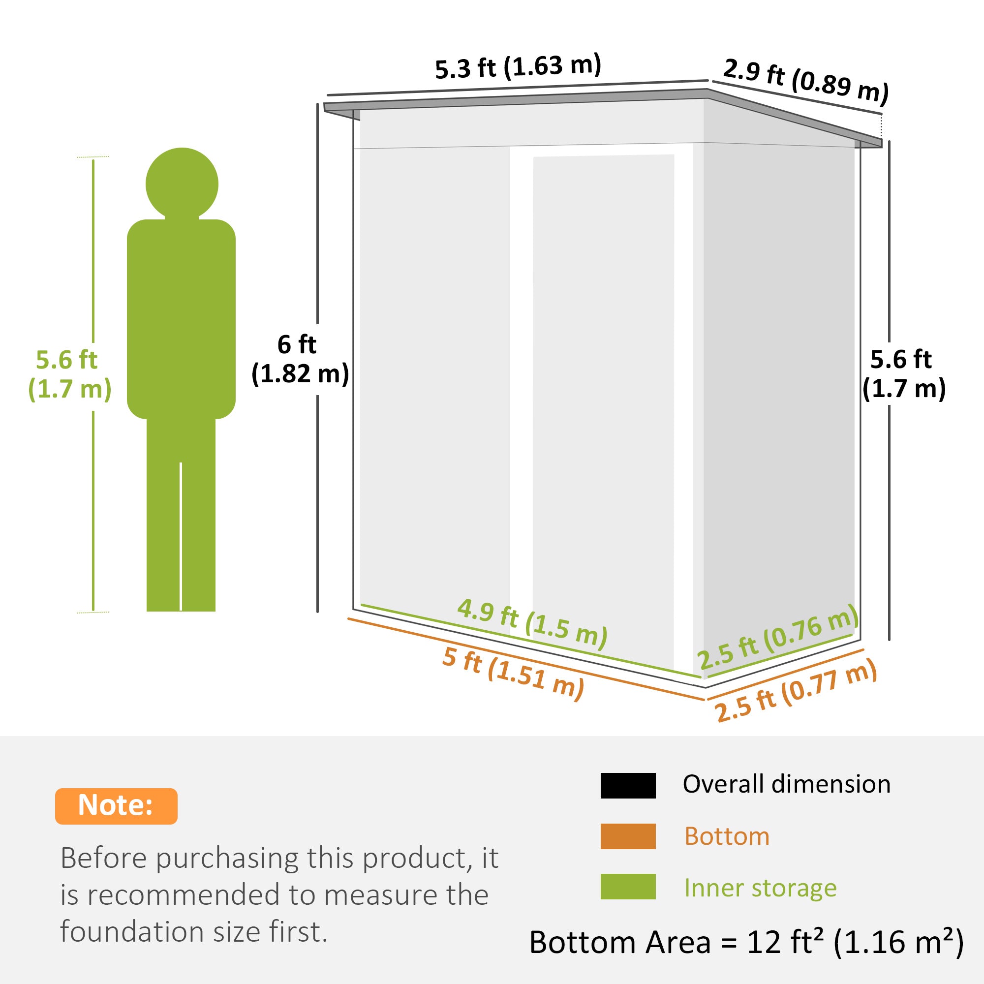 Outsunny 5 x 3ft Garden Storage Shed with Sliding Door and Sloped Roof Outdoor Equipment Tool, Black