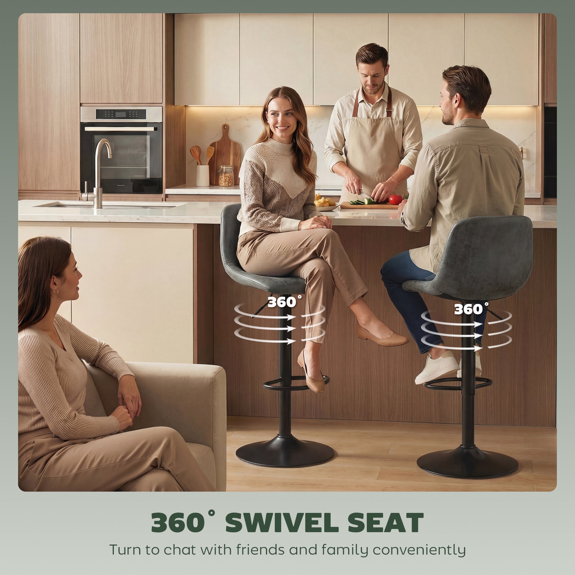 HOMCOM Bar Stools Set of 2, Modern Swivel Barstools with Footrest for Kitchen Island and Dining Room, Green