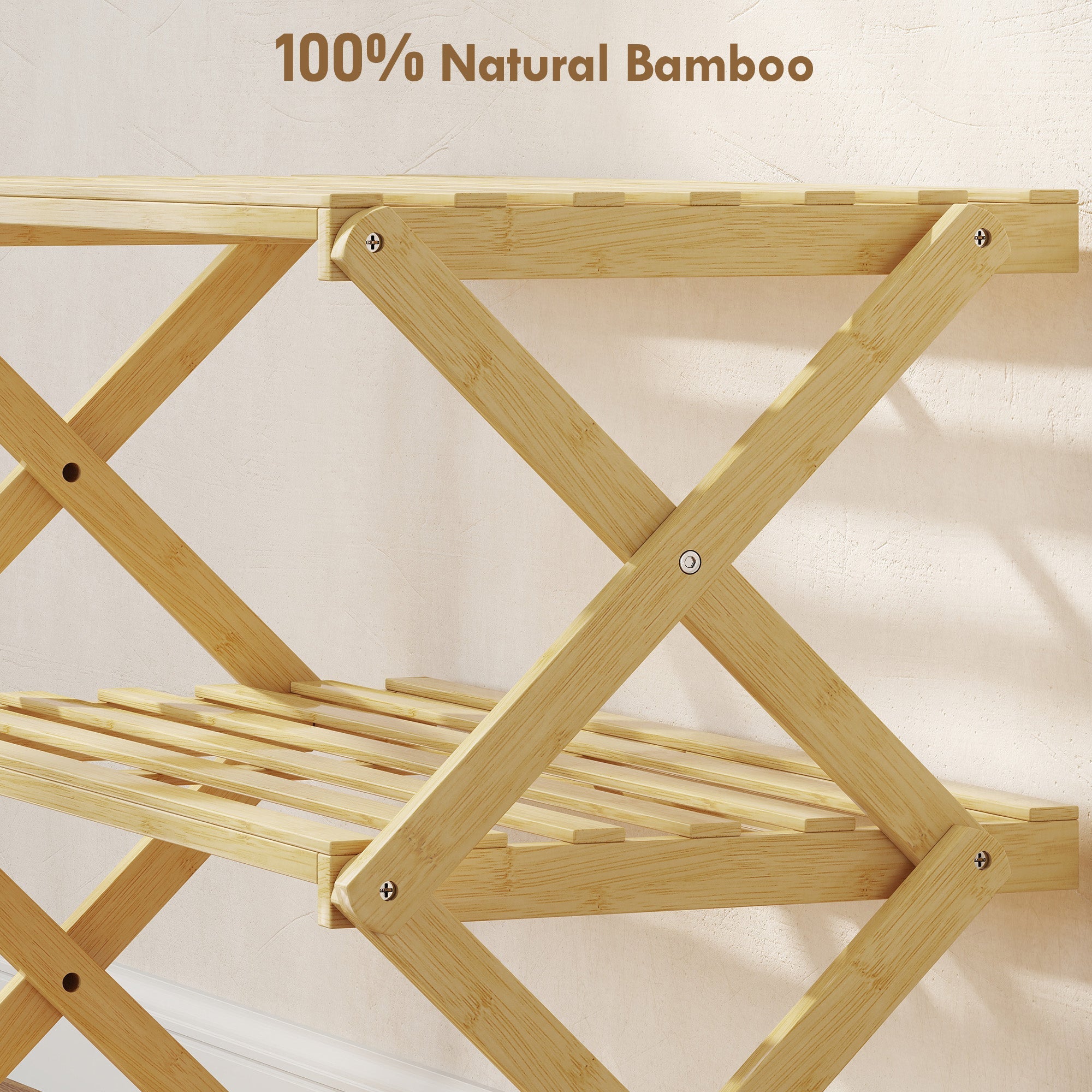 HOMCOM Three-Tier Folding Bamboo Shoe Rack - Natural Finish