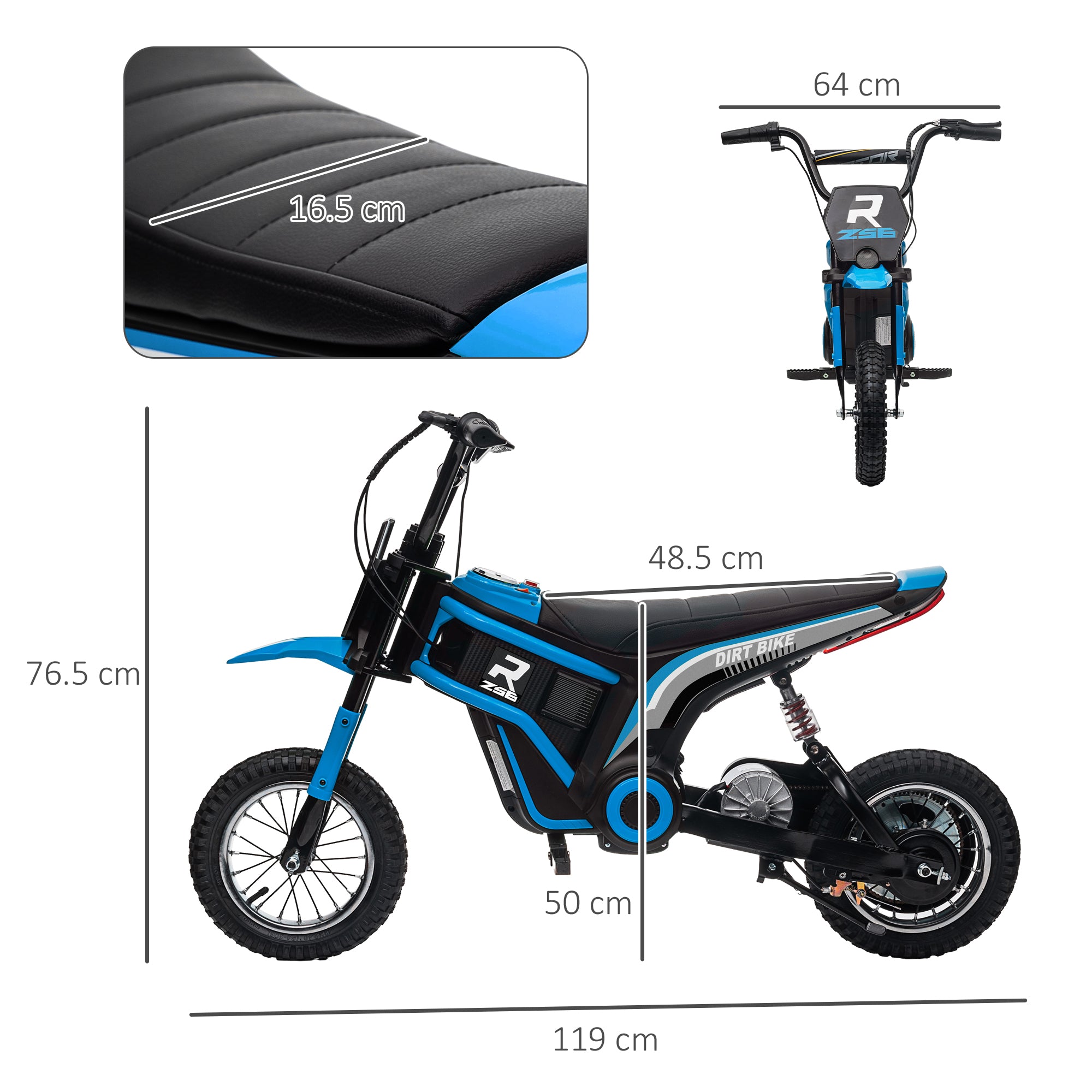 HOMCOM 24V Electric Motorbike with Twist Grip Throttle, Music, Horn, 12" Pneumatic Tyres, 16km/h Max Speed - Blue