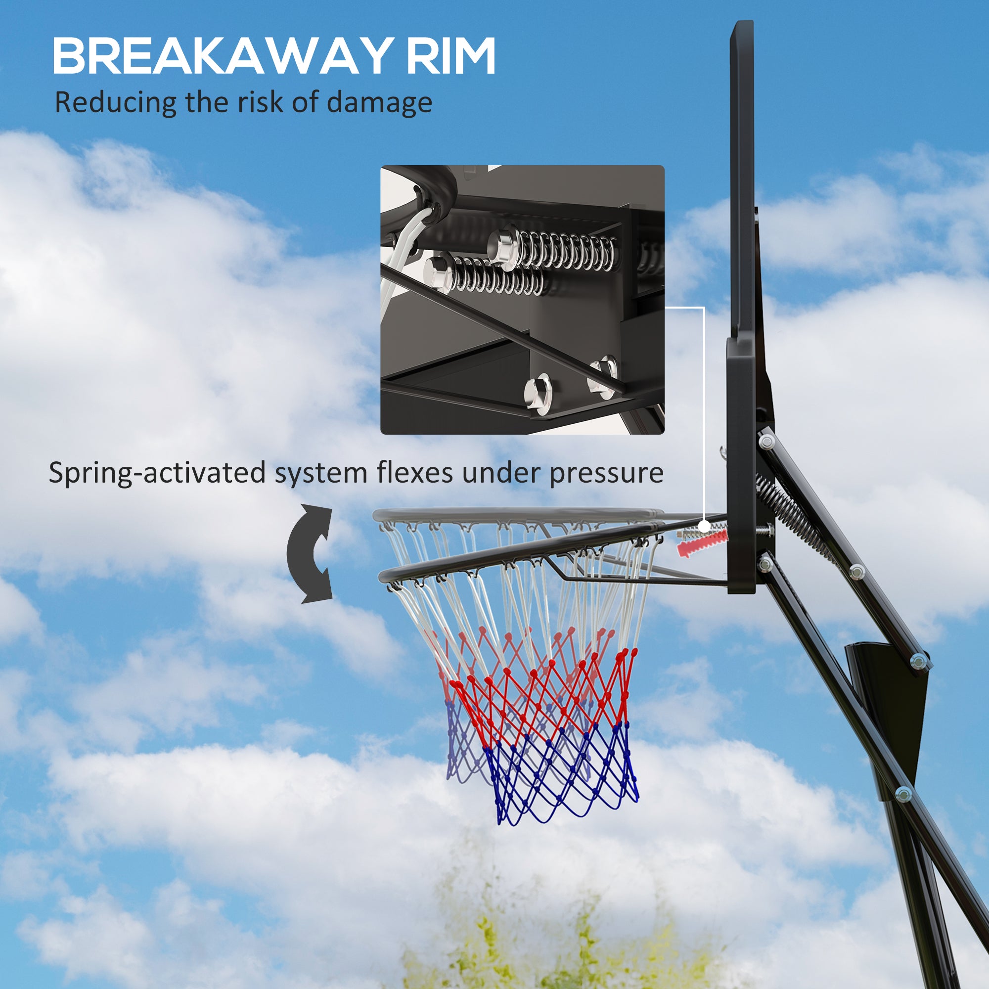SPORTNOW 245-305cm Adjustable Basketball Hoop and Stand, with Wheels, Black