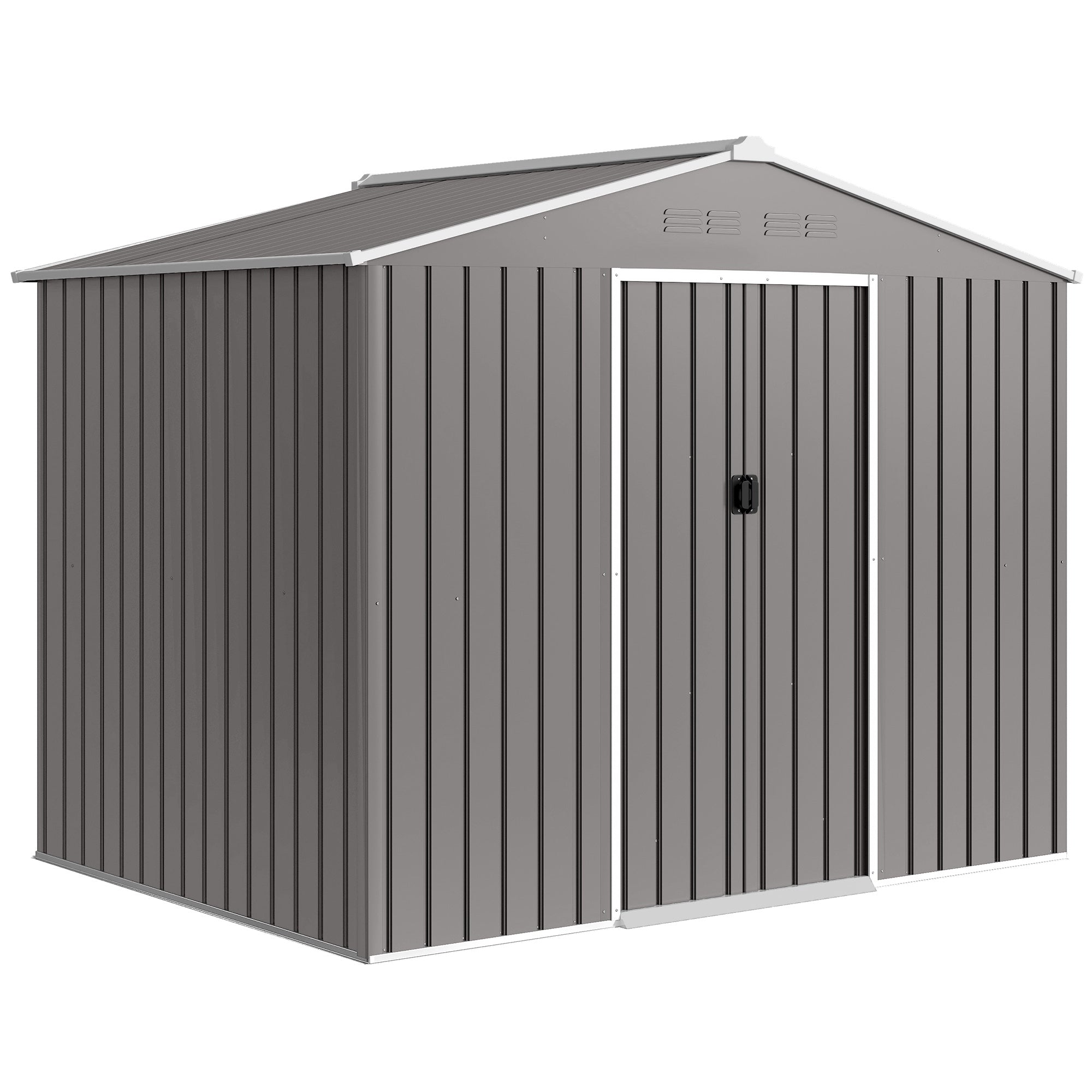 Outsunny 8 x 6ft Galvanised Steel Shed, with Double Door - Light Grey