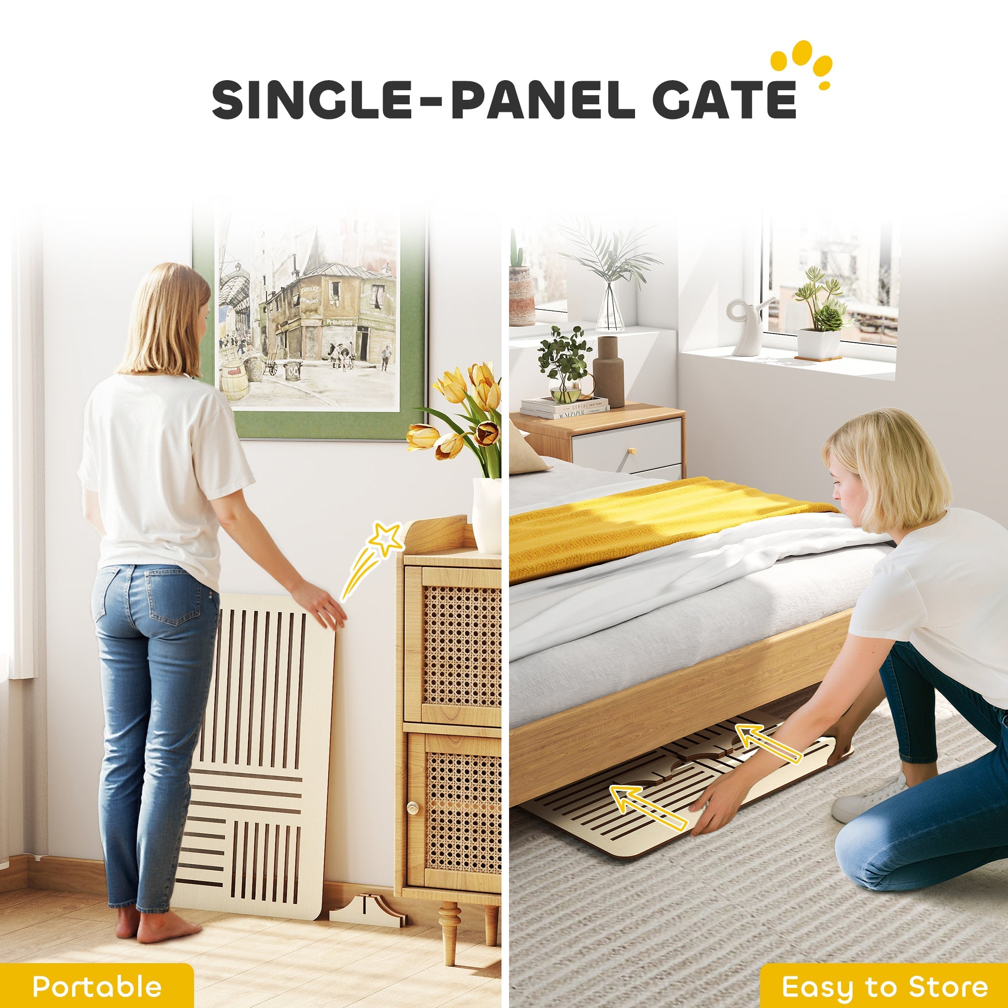 PawHut Freestanding Pet Gate, Portable Dog Barrier Gate with Feet for Small Breeds, 75 x 51 cm, Natural Wood