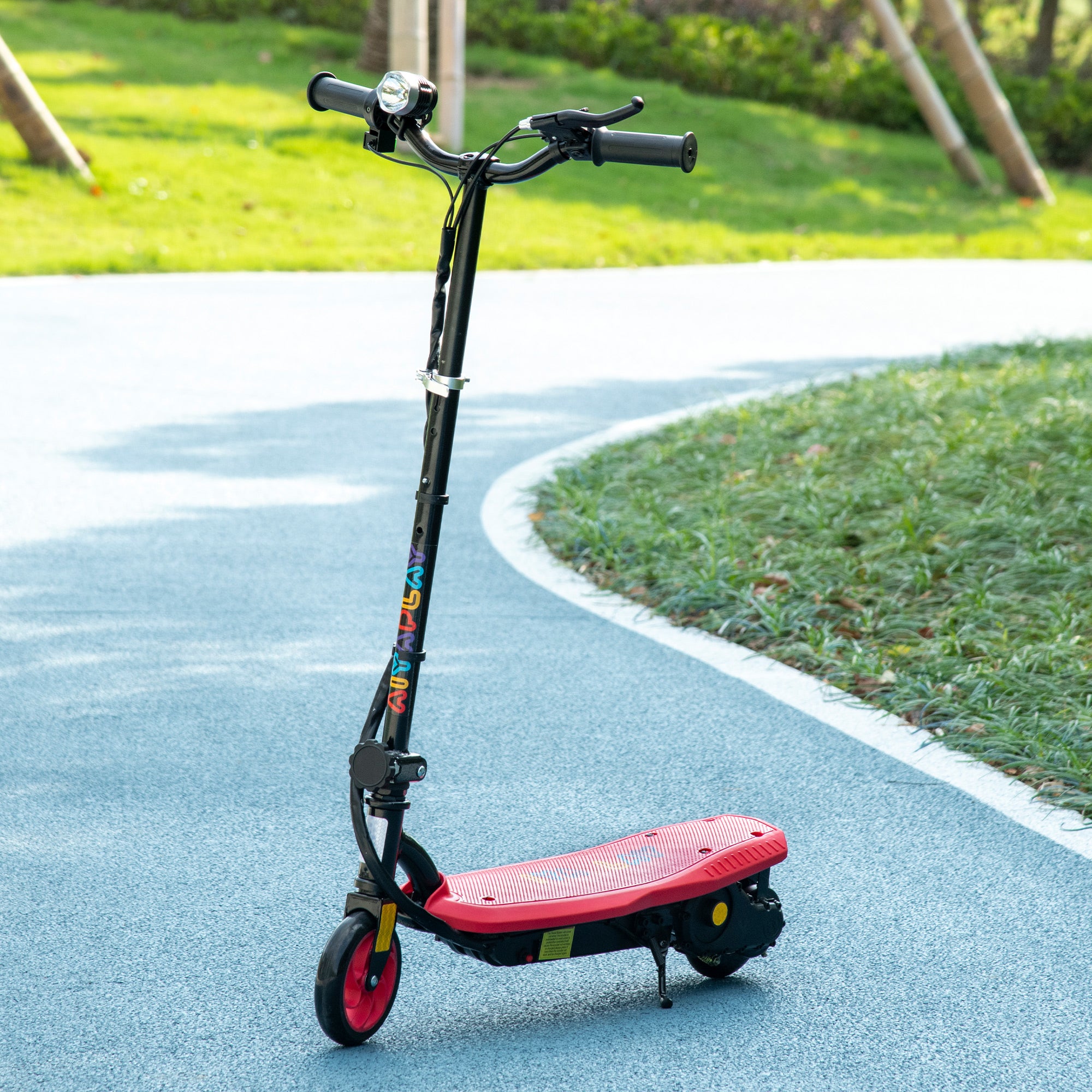 HOMCOM Foldable Electric Scooter, with LED Headlights, for Ages 7-14 Years, Red