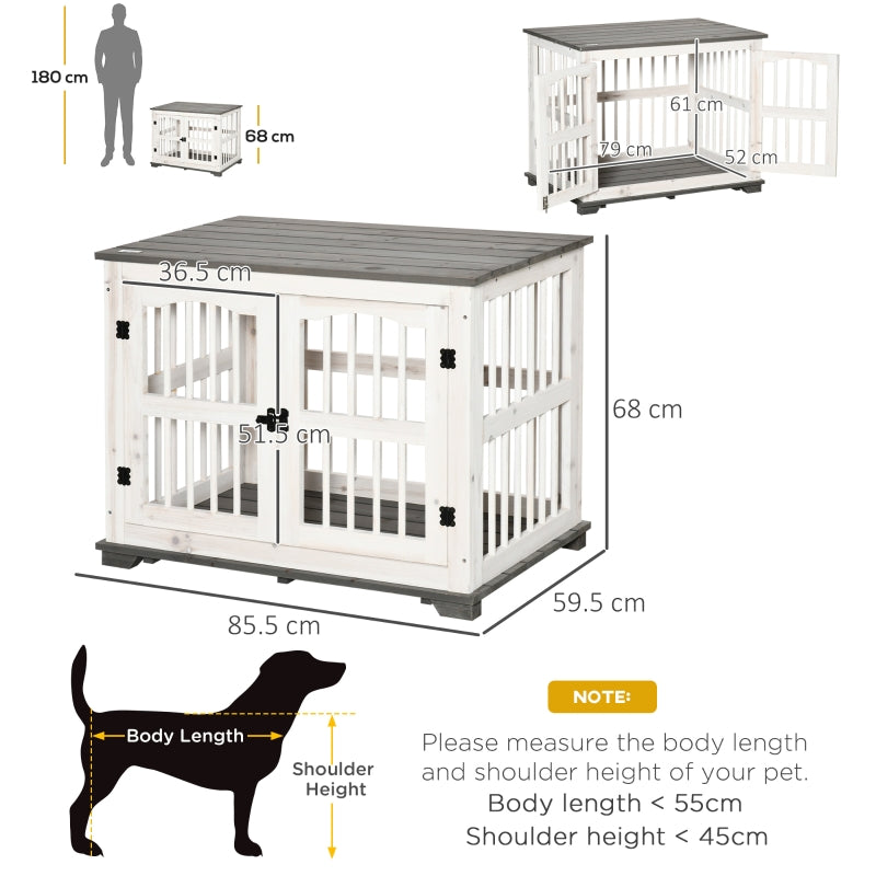 Wooden Dog Crate Furniture Pet Kennel Cage End Table for Small Medium Dogs, Indoor, White, 85.5 x 59.5 x 68 cm